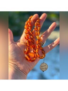VINTAGE Bernit Synthetic Amber Beaded Necklace NWT Made In Germany Orange Colour